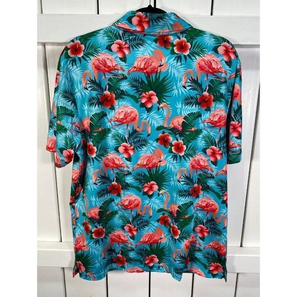 Yata Golf Men's Polo Flamingos Green Pink Size Large - Picture 2 of 5